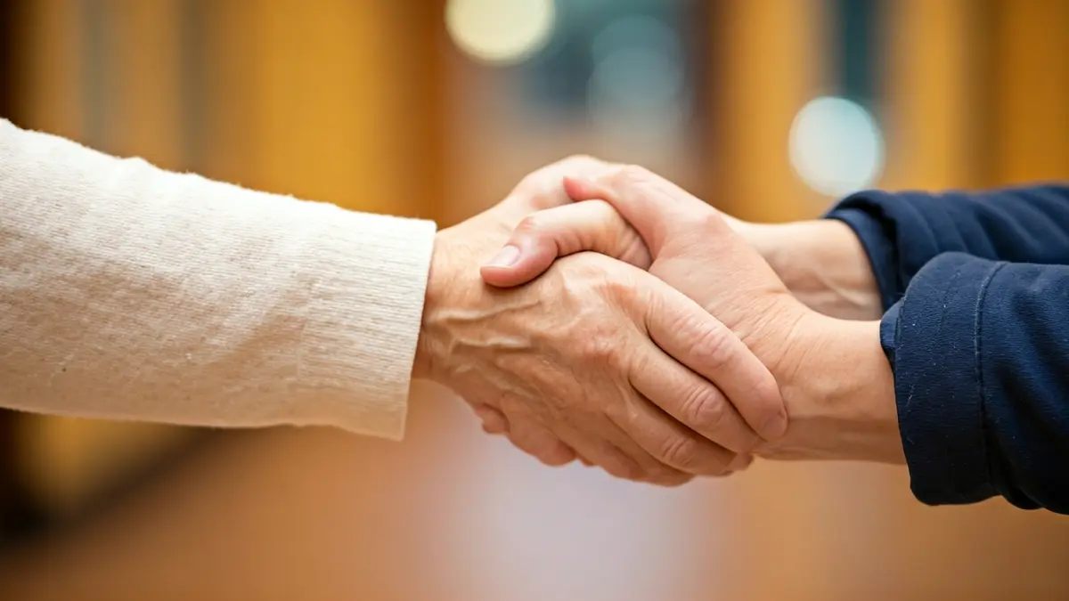 Generic image of two hands, one older and one younger, clasped, symbolizing intergenerational support.