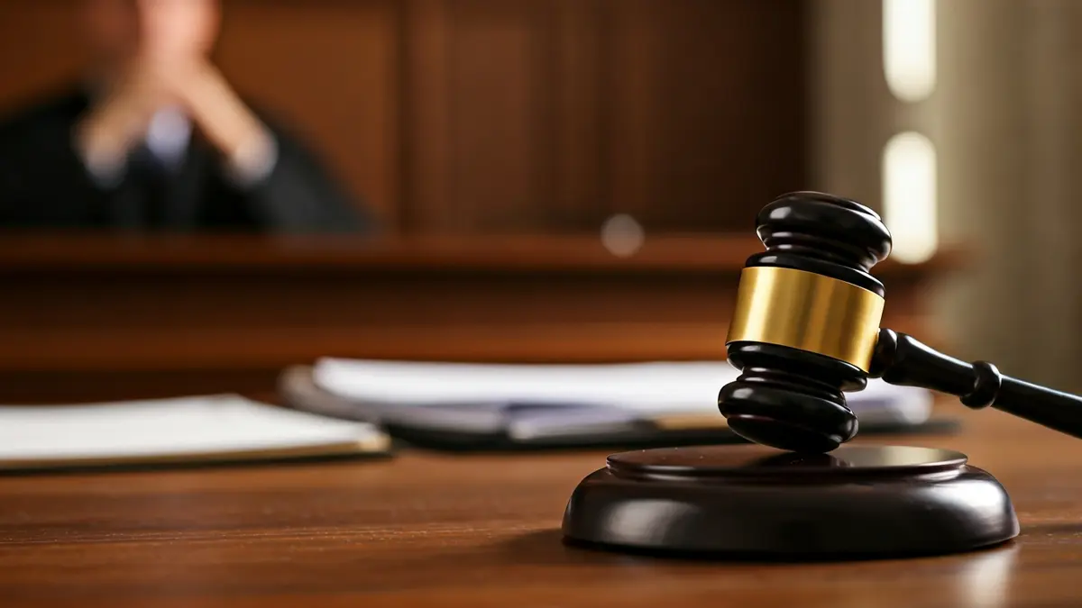 Imagen genérica de un mazo de juez sobre una mesa de madera en un tribunal.