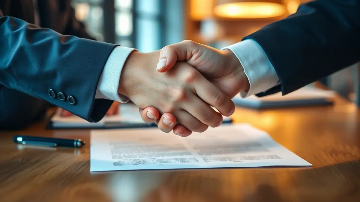 Imatge genèrica de dos mans encaixant-se en un entorn d'oficina, simbolitzant la col·laboració empresarial.