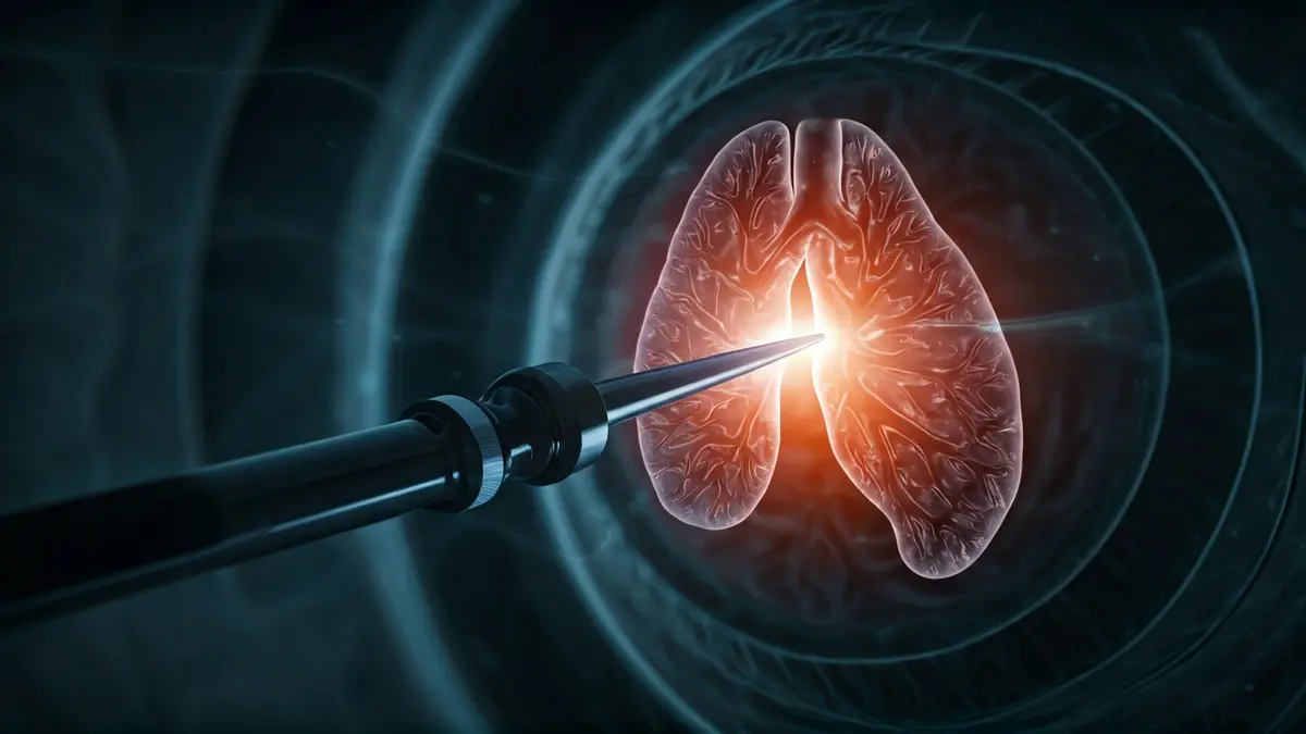 Image of a bronchoscope navigating through airways, representing the new medical technique.