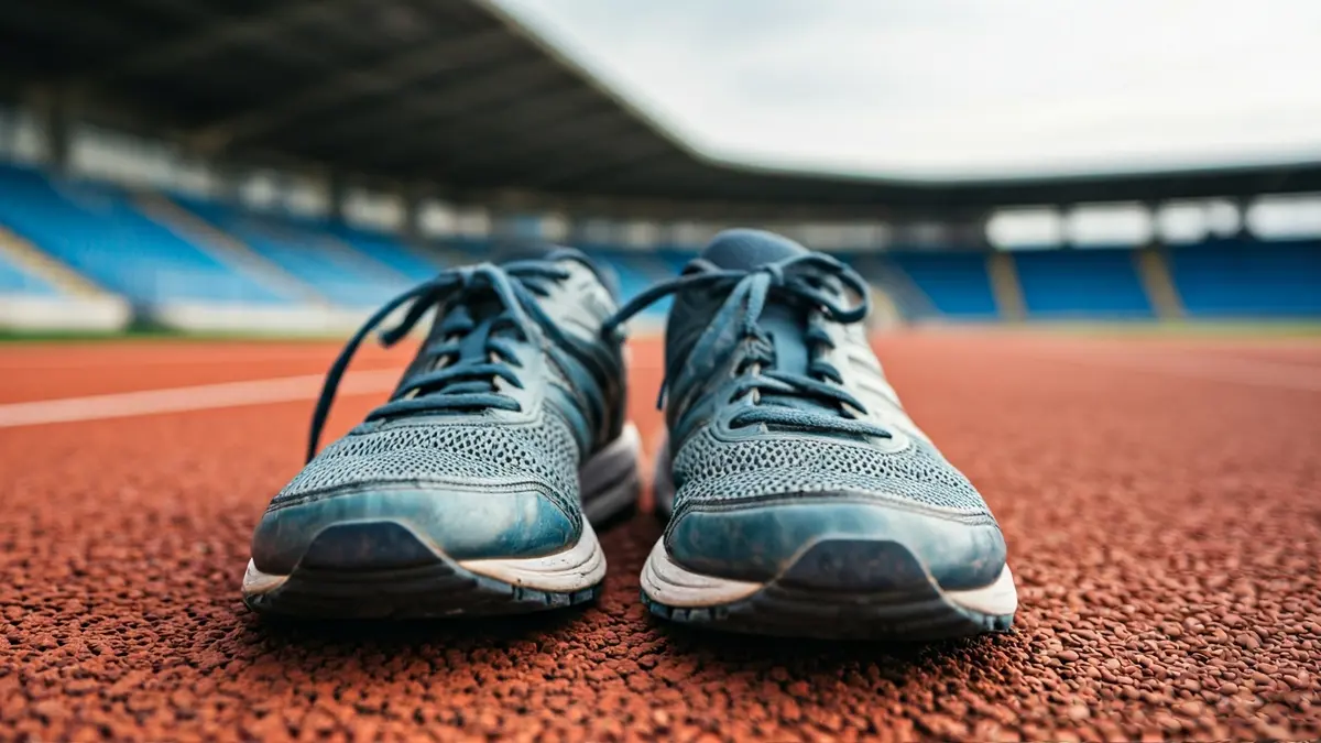Imatge genèrica de sabatilles de córrer en una pista d'atletisme.