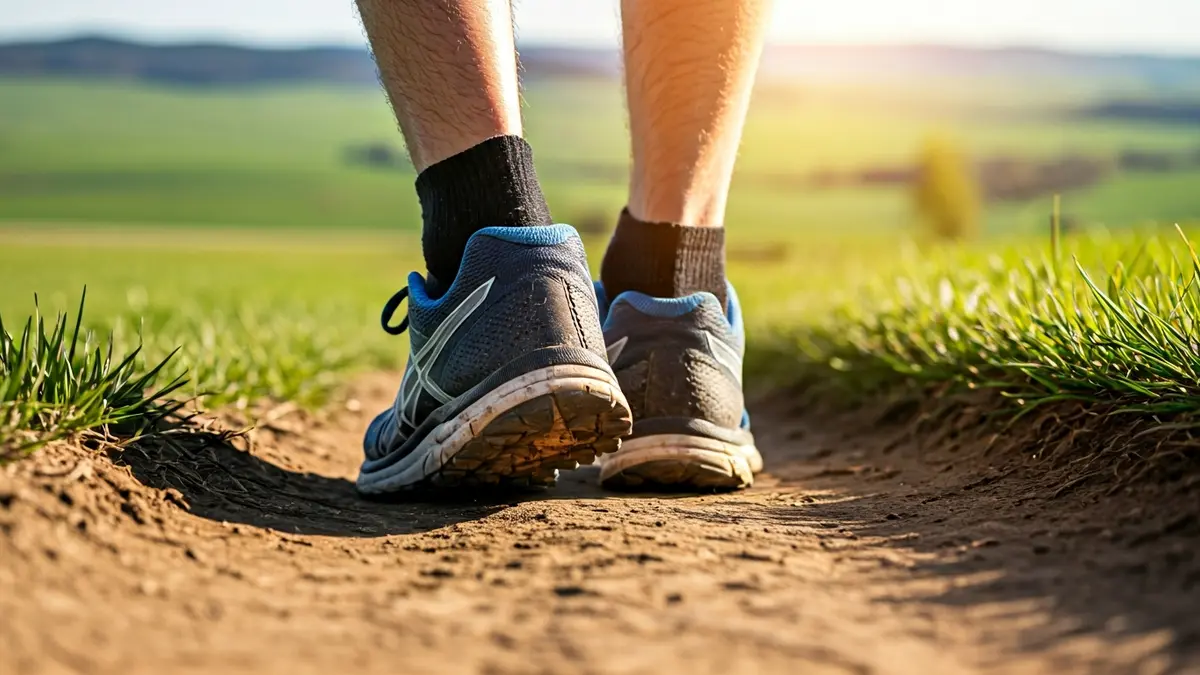 Imagen genérica de zapatillas de correr en un camino de tierra con desnivel, simbolizando una carrera exigente.