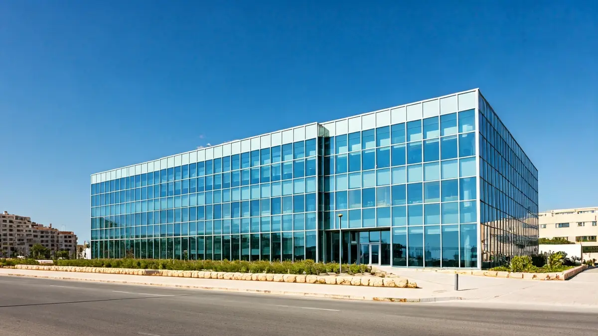 Imagen de un edificio moderno de ciencia en una ciudad costera mediterránea.