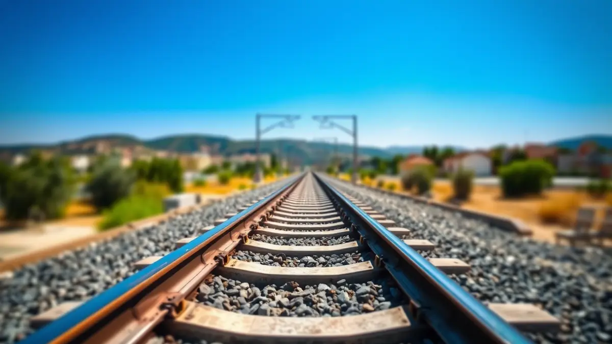 Imatge genèrica d'una via de tren moderna amb un tercer carril, simbolitzant el Corredor Mediterrani.