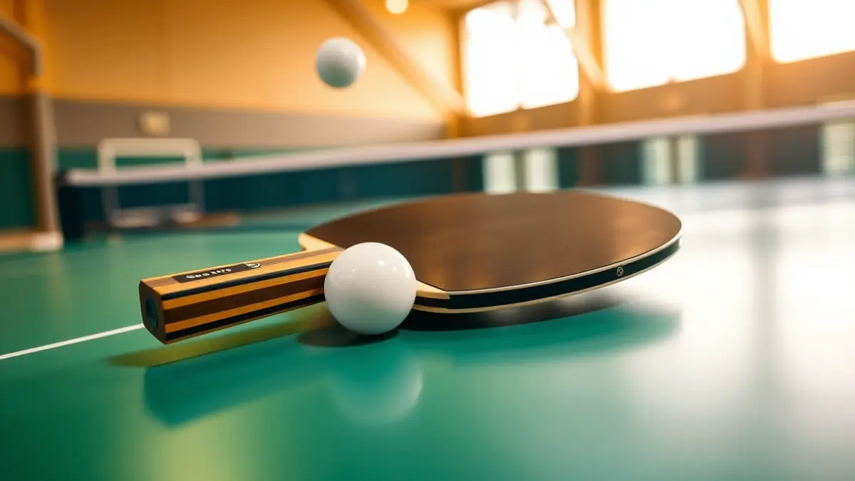 Imagen genérica de una pala y una pelota de tenis de mesa sobre una mesa verde.