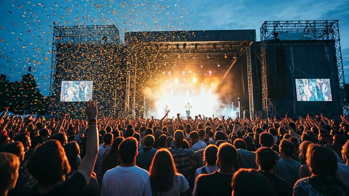 Generic image of a music festival with a crowd and stage lights.