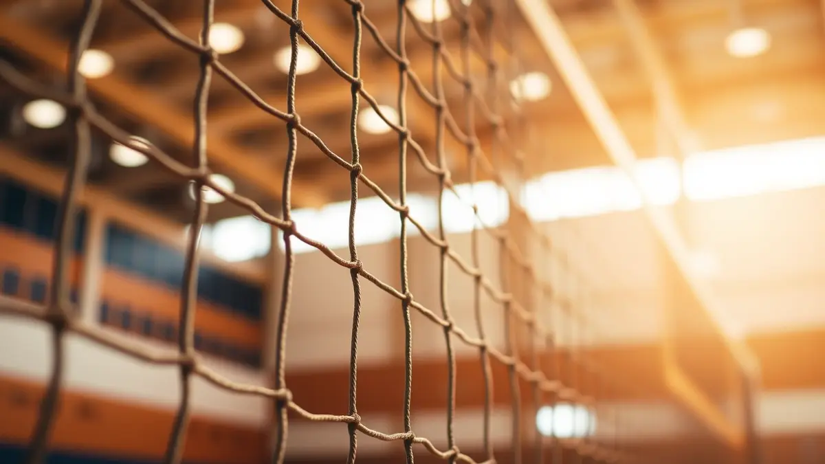 Imatge genèrica d'una xarxa de voleibol en una pista interior.