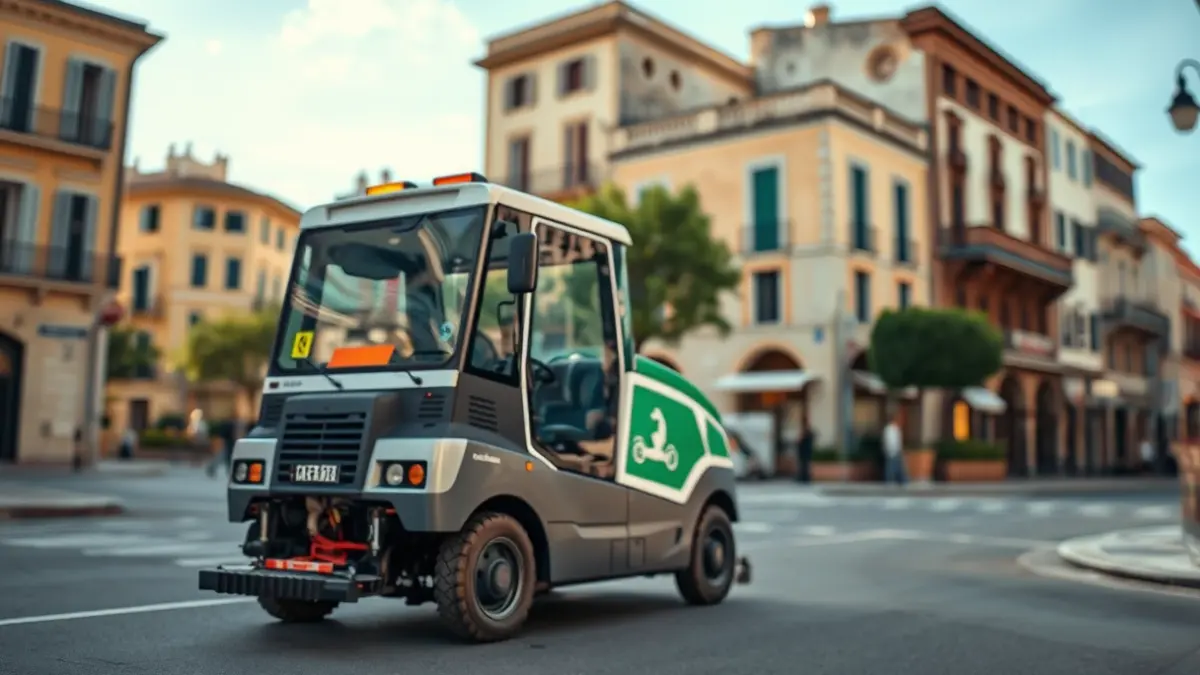 Imatge d'un vehicle elèctric de neteja municipal en un carrer de Xàtiva.