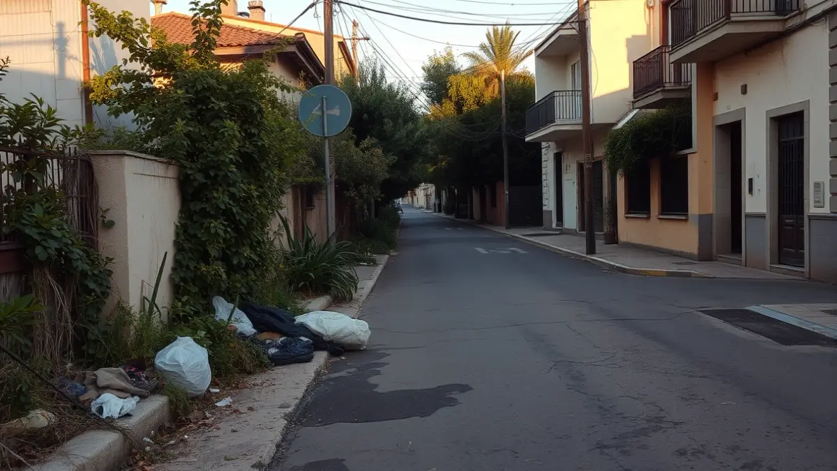 Imatge genèrica d'un carrer d'un barri mediterrani amb senyals de falta de manteniment i neteja.