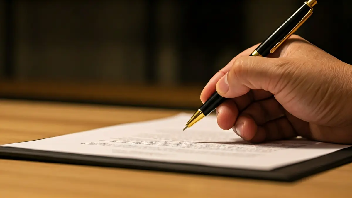 Imatge genèrica d'una mà escrivint sobre un document legal, simbolitzant la tasca jurídica.
