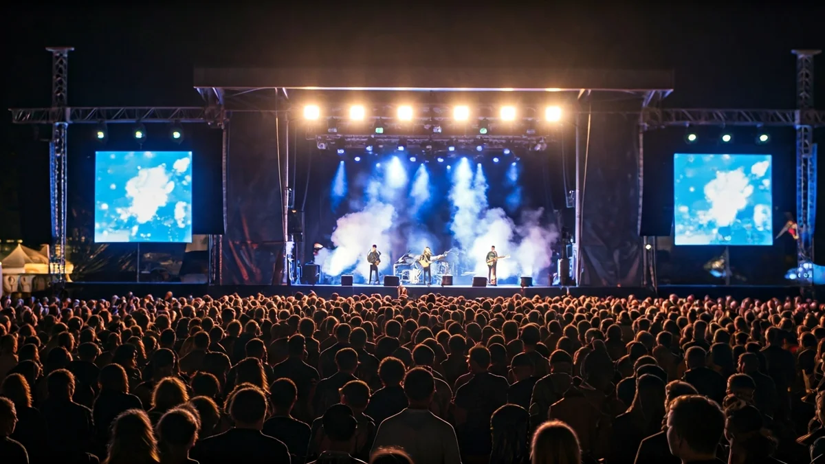 Generic image of a music festival stage with lights and crowd.