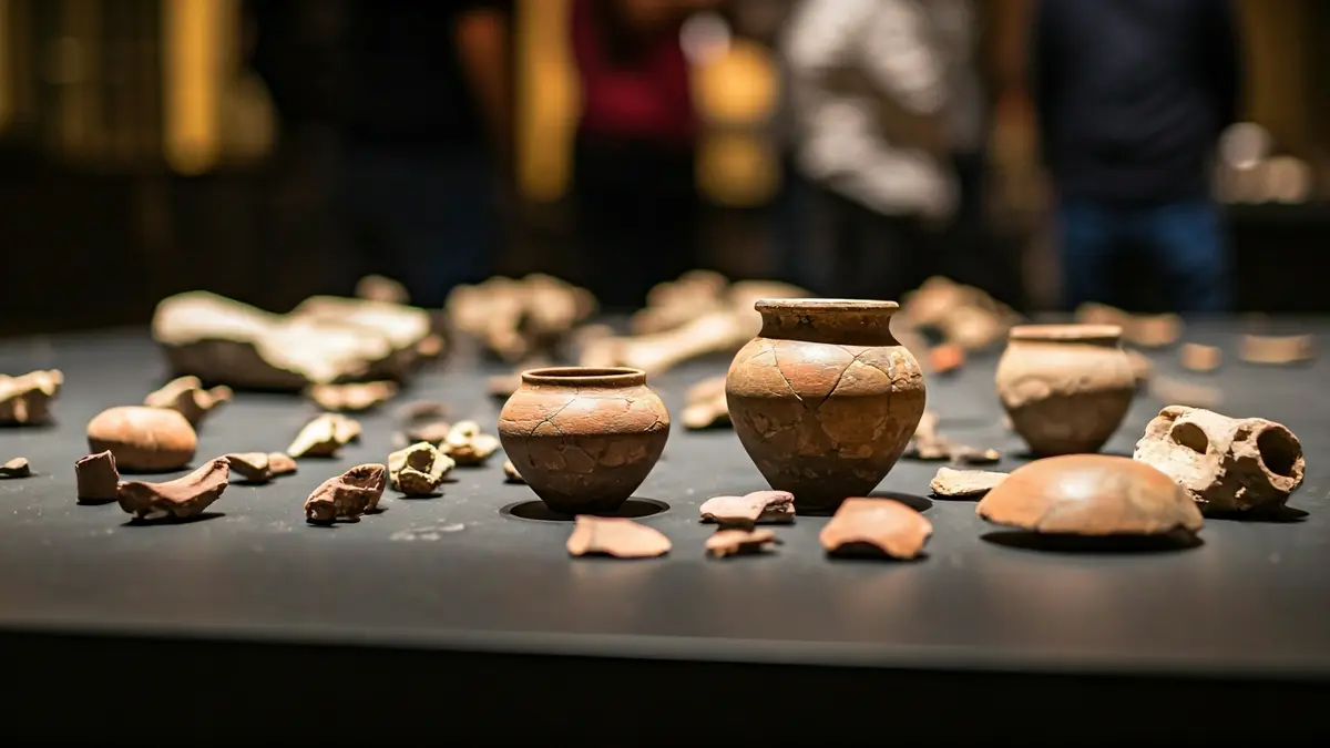 Archaeological remains of ancient Iberian bones and pottery.