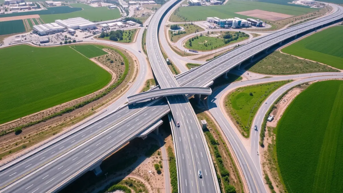 Aerial image of a new road connection branch between the V-11 and A-3 in Manises.