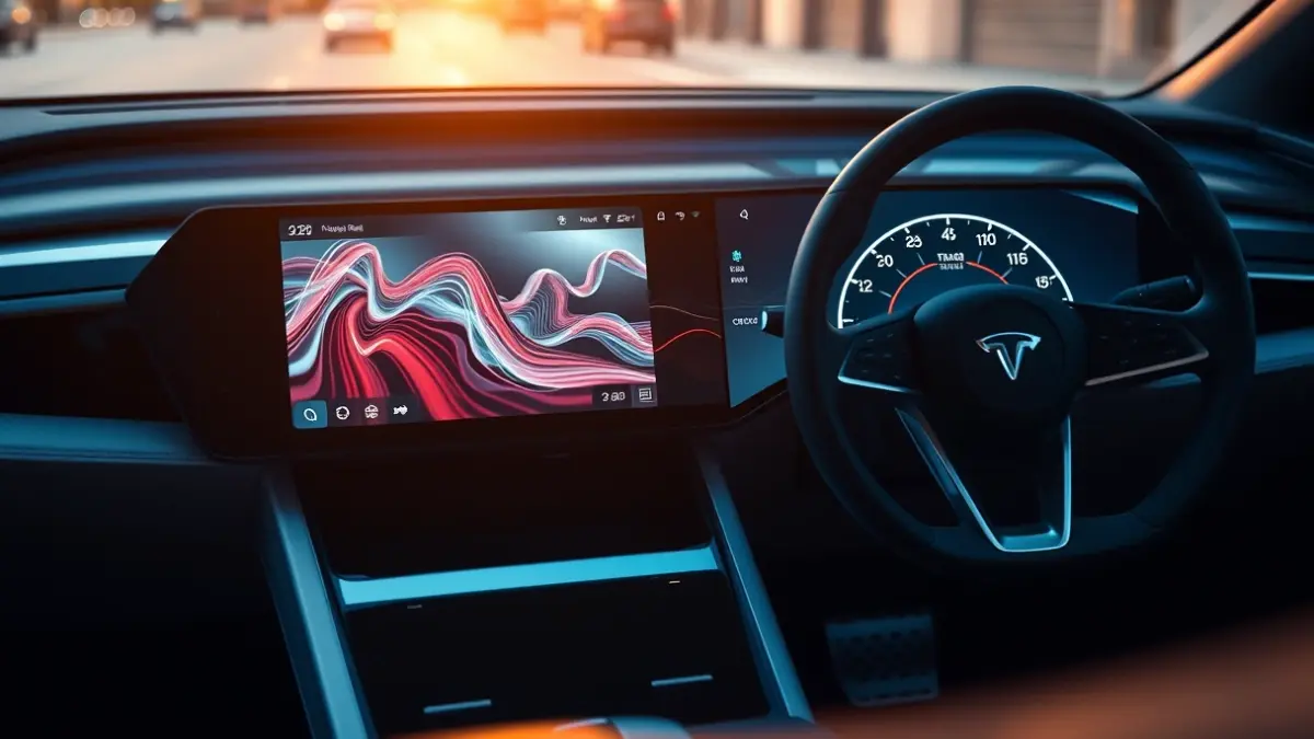 Imatge genèrica de l'interior d'un vehicle elèctric modern amb pantalla tàctil.