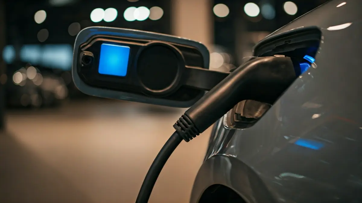 Generic image of an electric car charging at a charging station.
