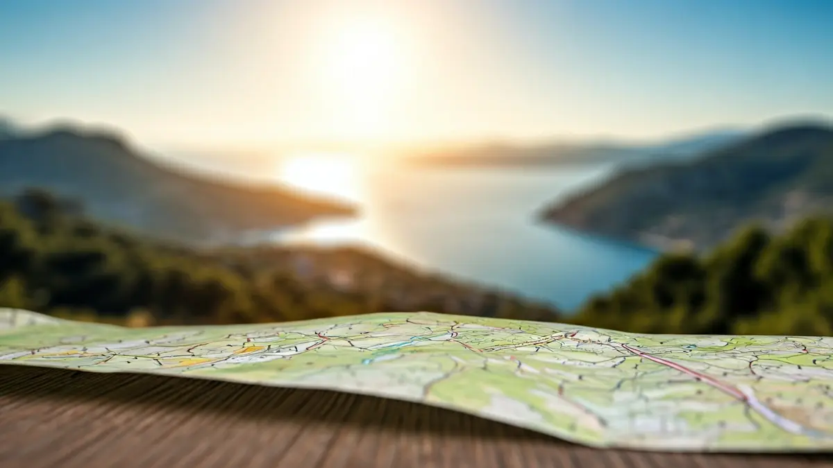 Imatge genèrica d'un mapa detallat d'una zona natural protegida amb un paisatge mediterrani de fons.