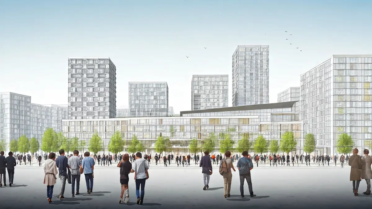 Imatge genèrica d'un pla urbanístic amb edificis residencials i espais verds.