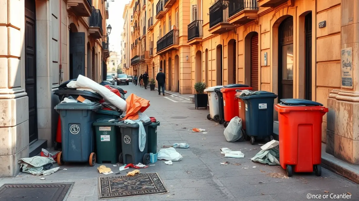 Imagen genérica de una calle de Gandia con trastos y contenedores en mal estado, que necesita una limpieza intensiva.