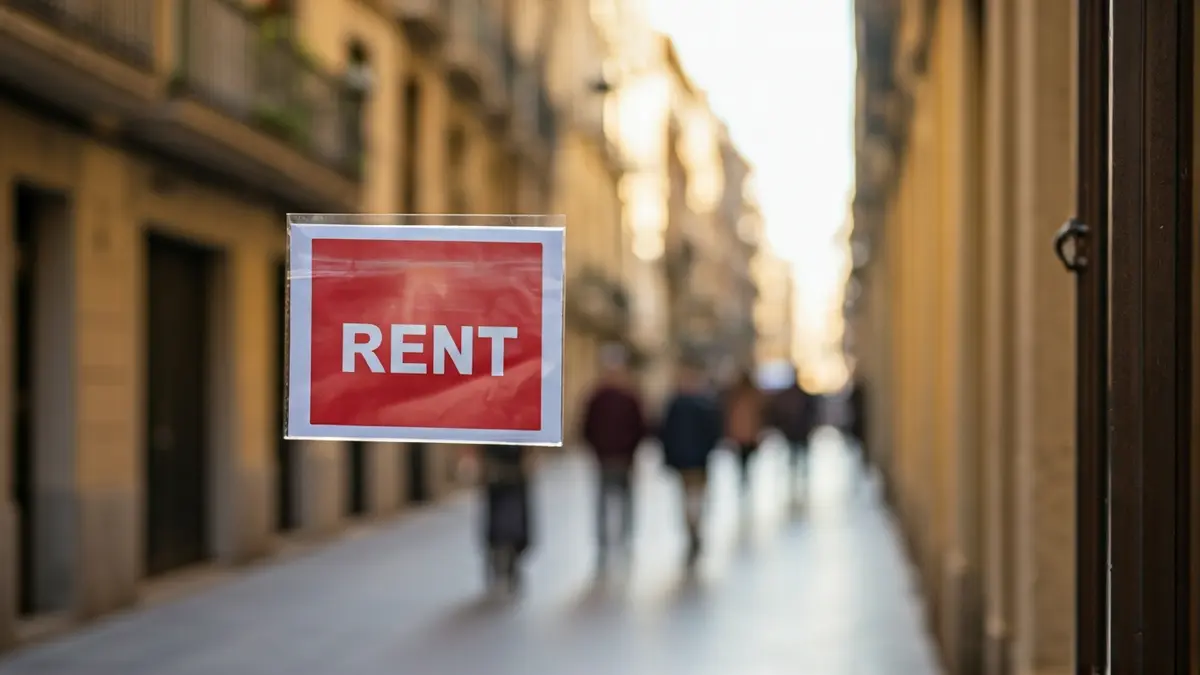 Imagen genérica de un cartel de 'Se alquila' en una ventana de un edificio de apartamentos en Valencia.