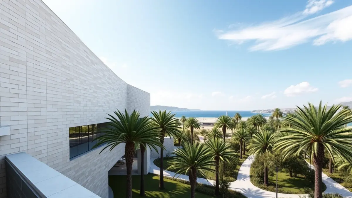 Imagen del proyecto ganador 'Trencadís' para el Palacio de Congresos de Elche, con vistas al Palmeral.