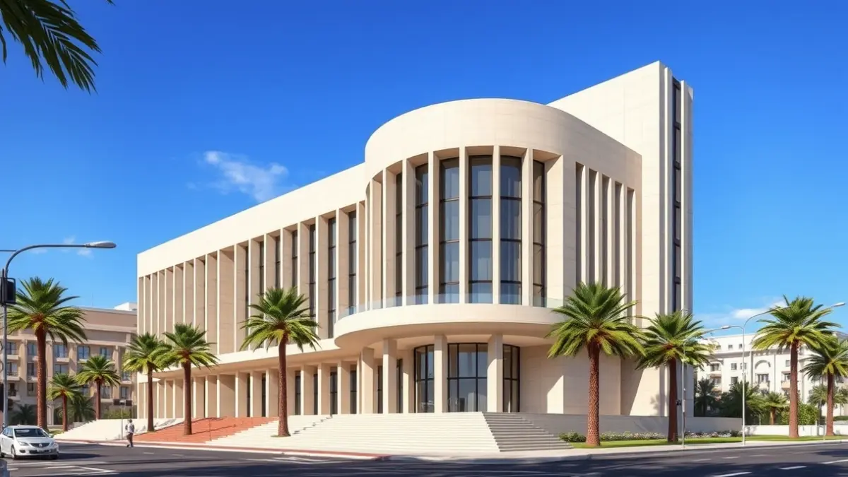Image of the winning project 'Trencadís' for the future Congress Palace of Elche, with the Palmeral in the background.