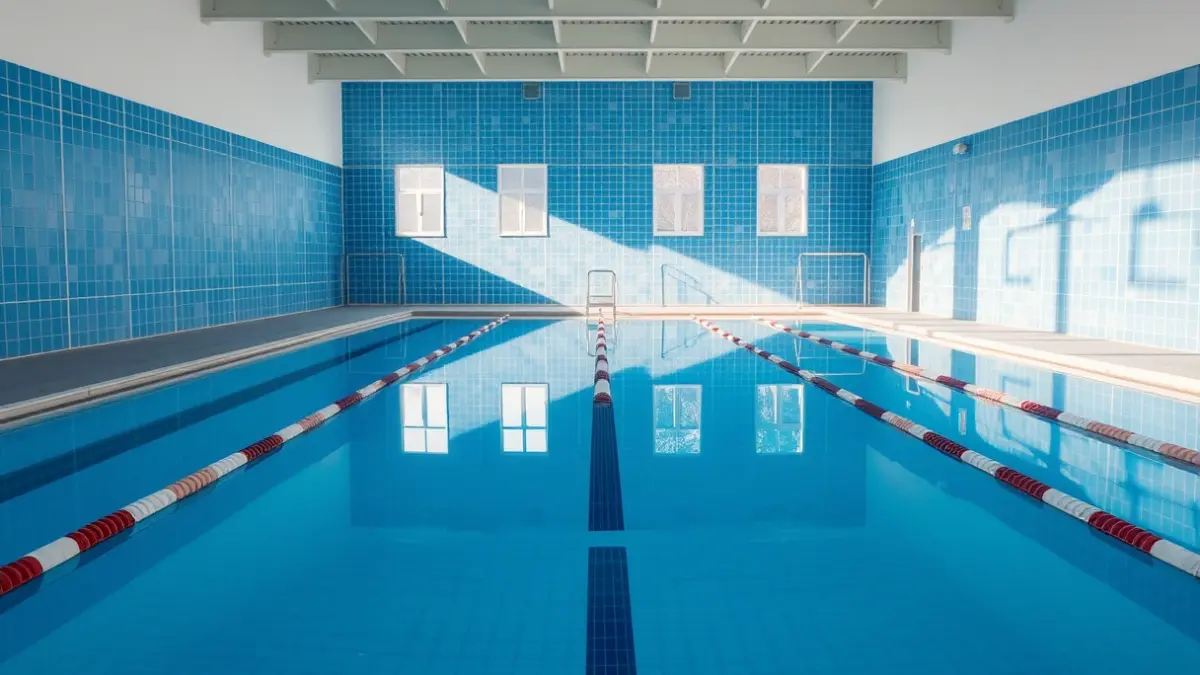 Generic image of an empty indoor swimming pool in a sports center.