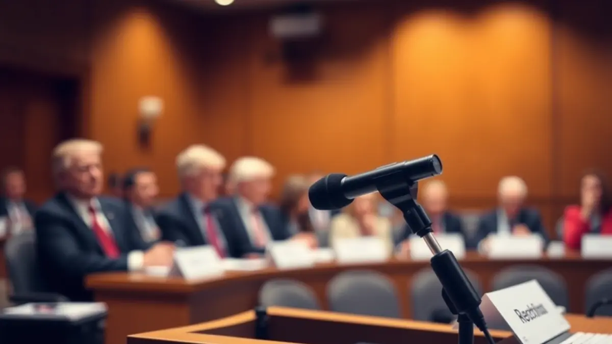 Generic image of a microphone on a podium during a political meeting.