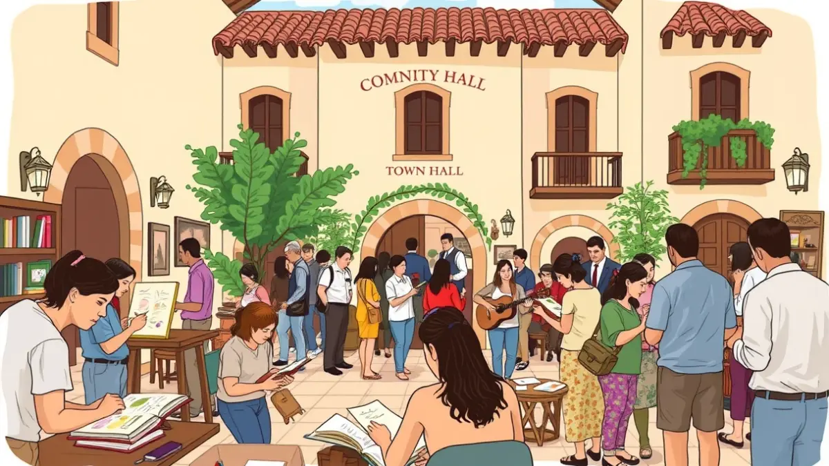 Imagen de un centro cultural con diversas actividades para todos los públicos.