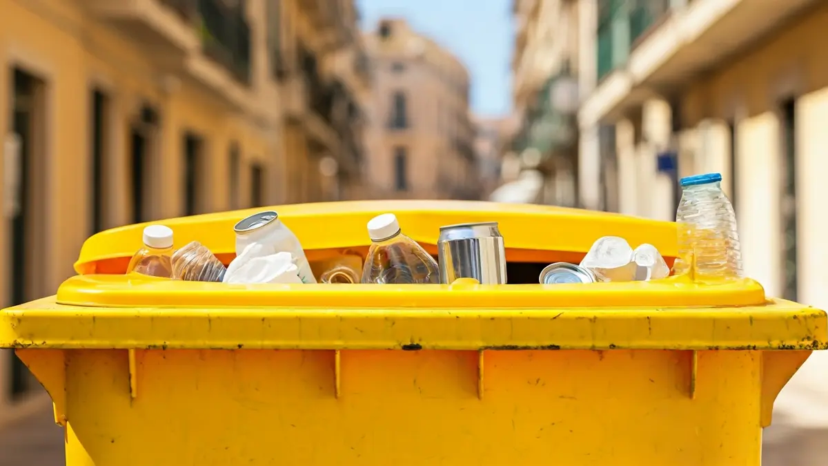 Imagen genérica de un contenedor amarillo de reciclaje con envases.