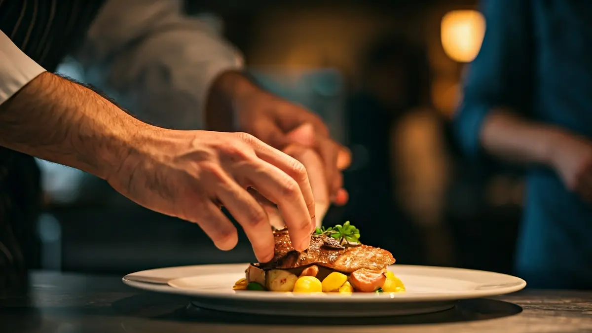 Imagen genérica de un chef emplatando un plato en una cocina profesional.