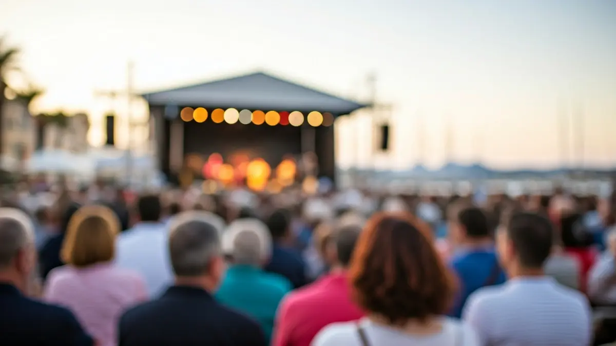Imatge d'un festival de música a l'aire lliure en un port mediterrani.