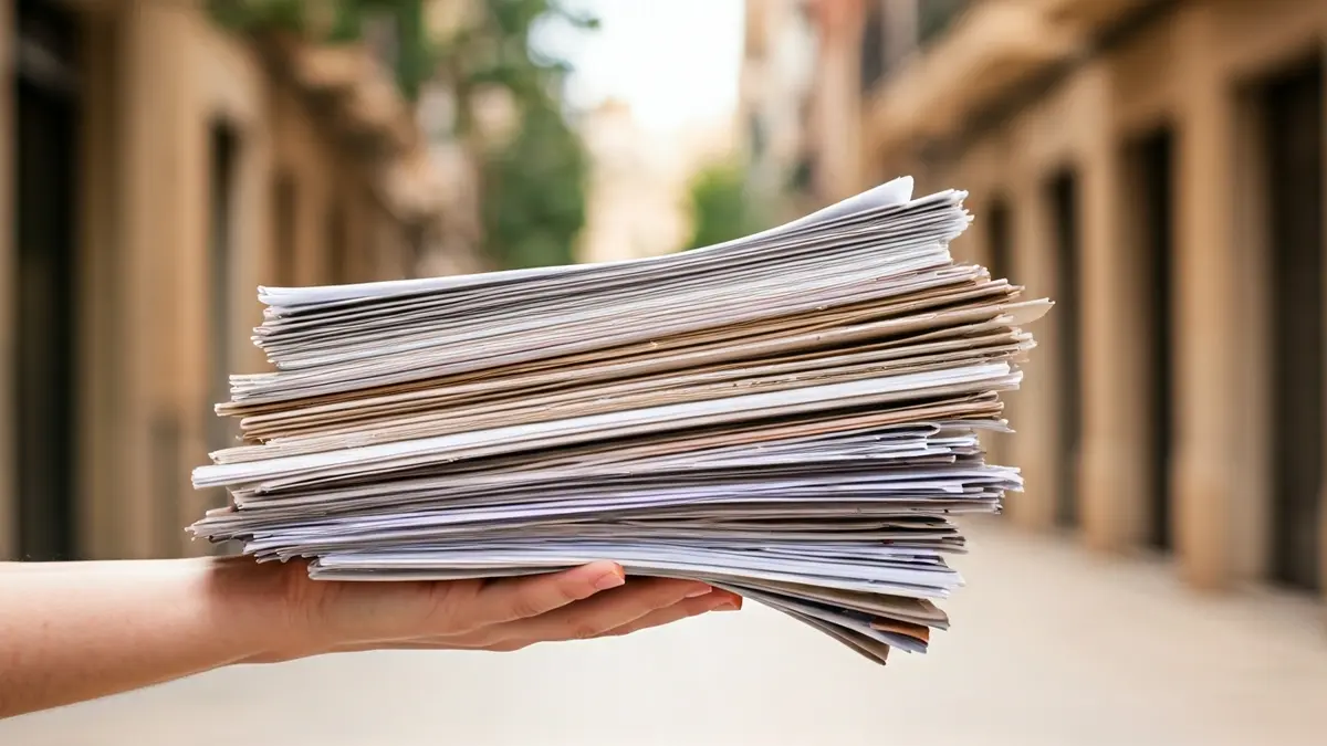 Imatge genèrica de residus de paper per reciclar, amb un fons urbà difuminat.