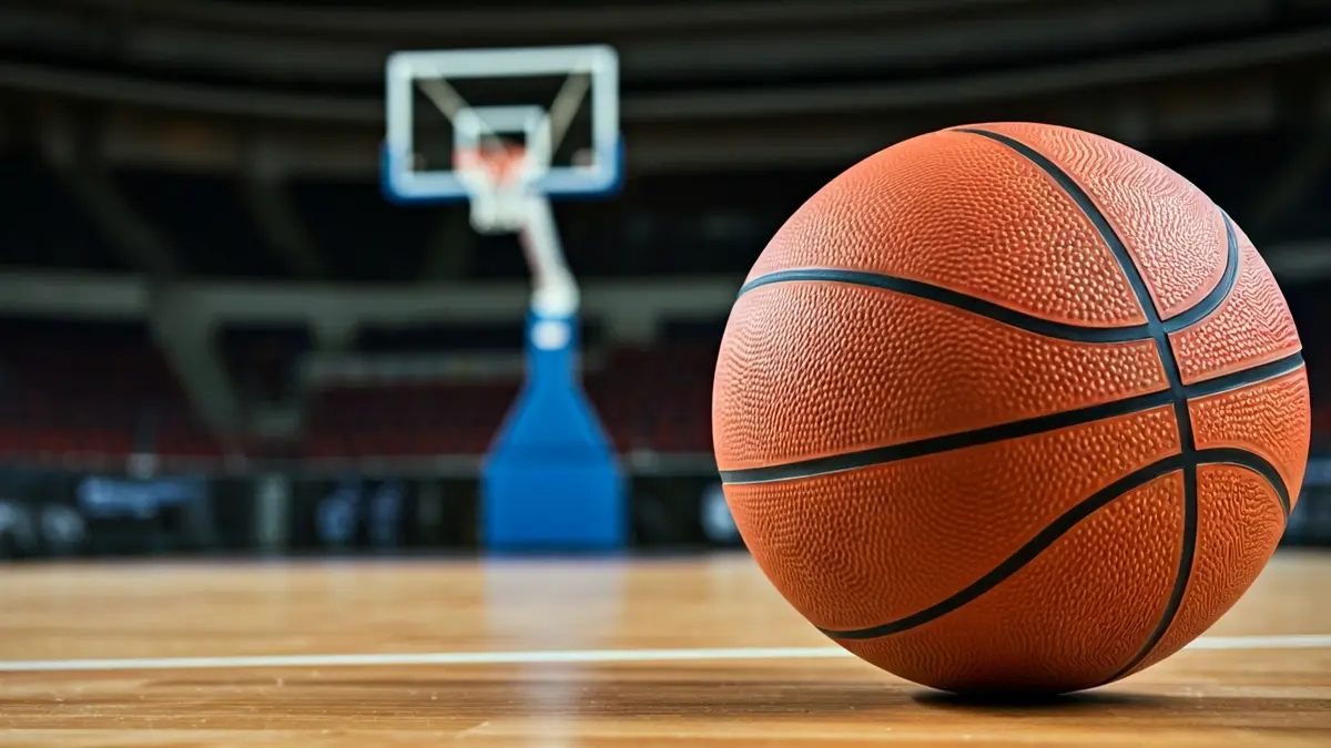 Imagen genérica de un balón de baloncesto en una cancha de madera.
