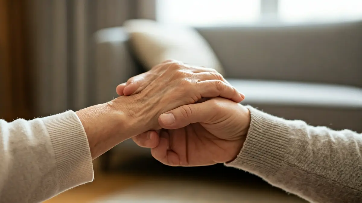 Generic image of an older and a younger hand clasped together, symbolizing care and support.
