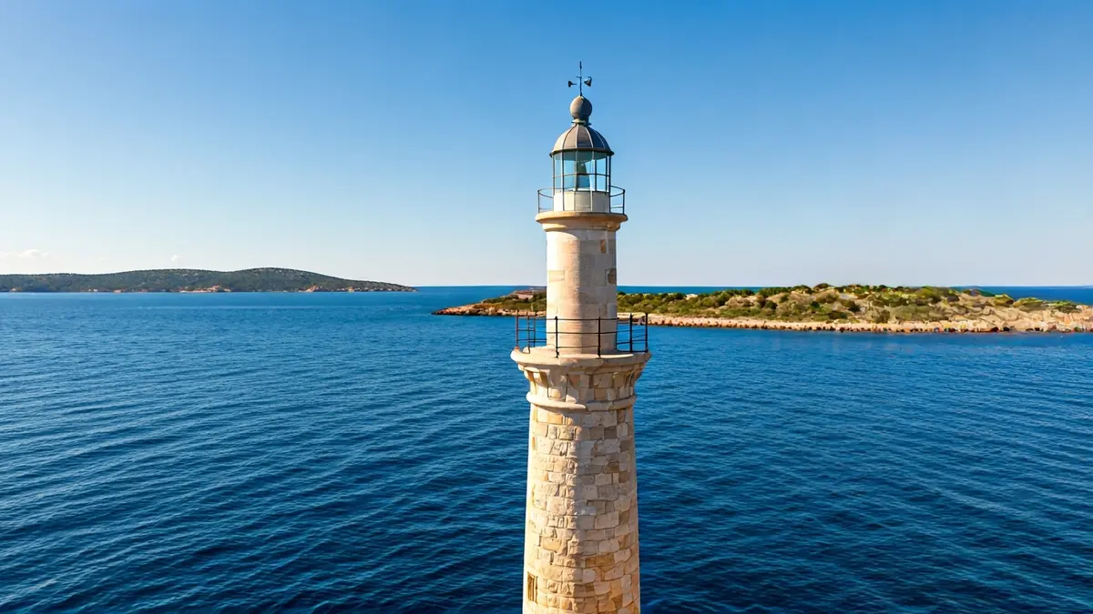 Imatge d'un far històric en una illa rocosa, amb el mar de fons.