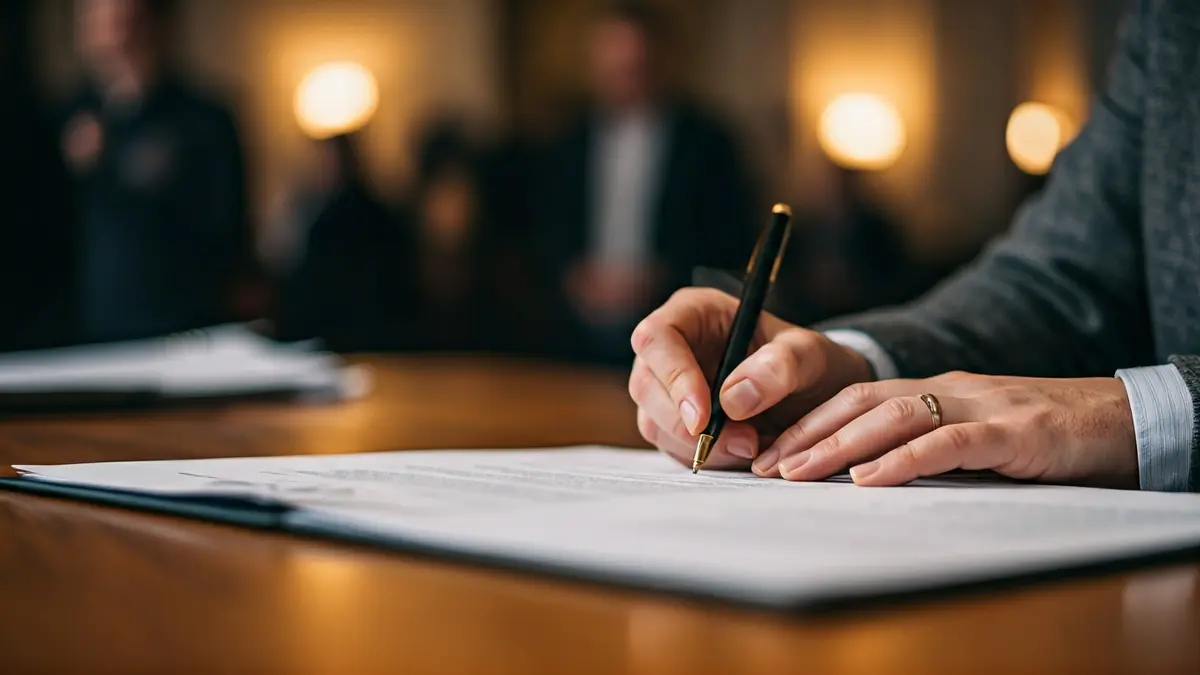 Generic image of hands signing a document, symbolizing institutional agreements.