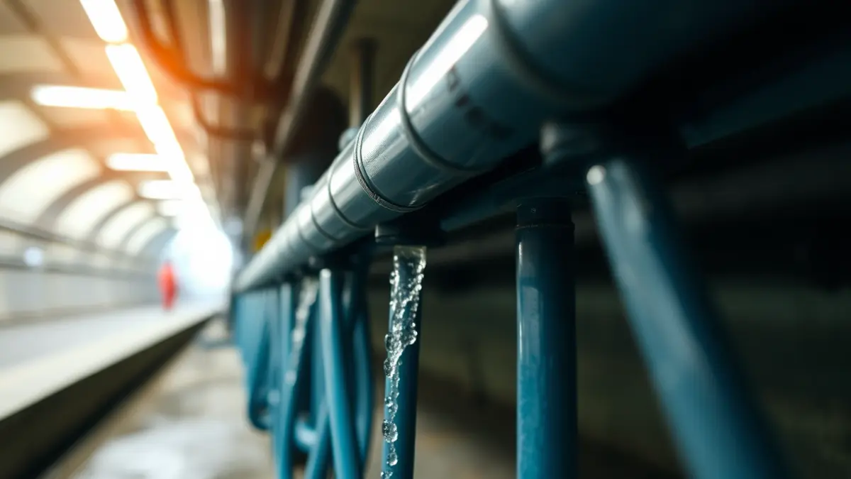 Generic image of underground water pipes in an urban setting, with thermal energy indicators.