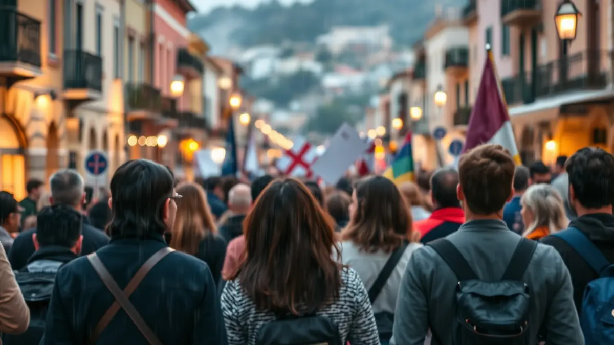 Generic image of a solidarity march in the rain, showing community participation and commitment.