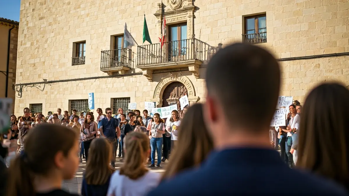 Imatge d'una protesta de famílies davant de l'ajuntament d'Almoradí.