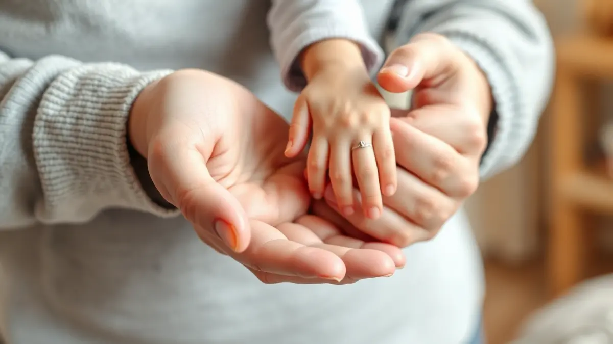 Generic image of adult and child hands holding, symbolizing welcome and protection.