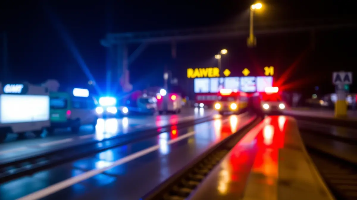 Image of a railway command center at night with emergency lights, reflecting a critical situation.