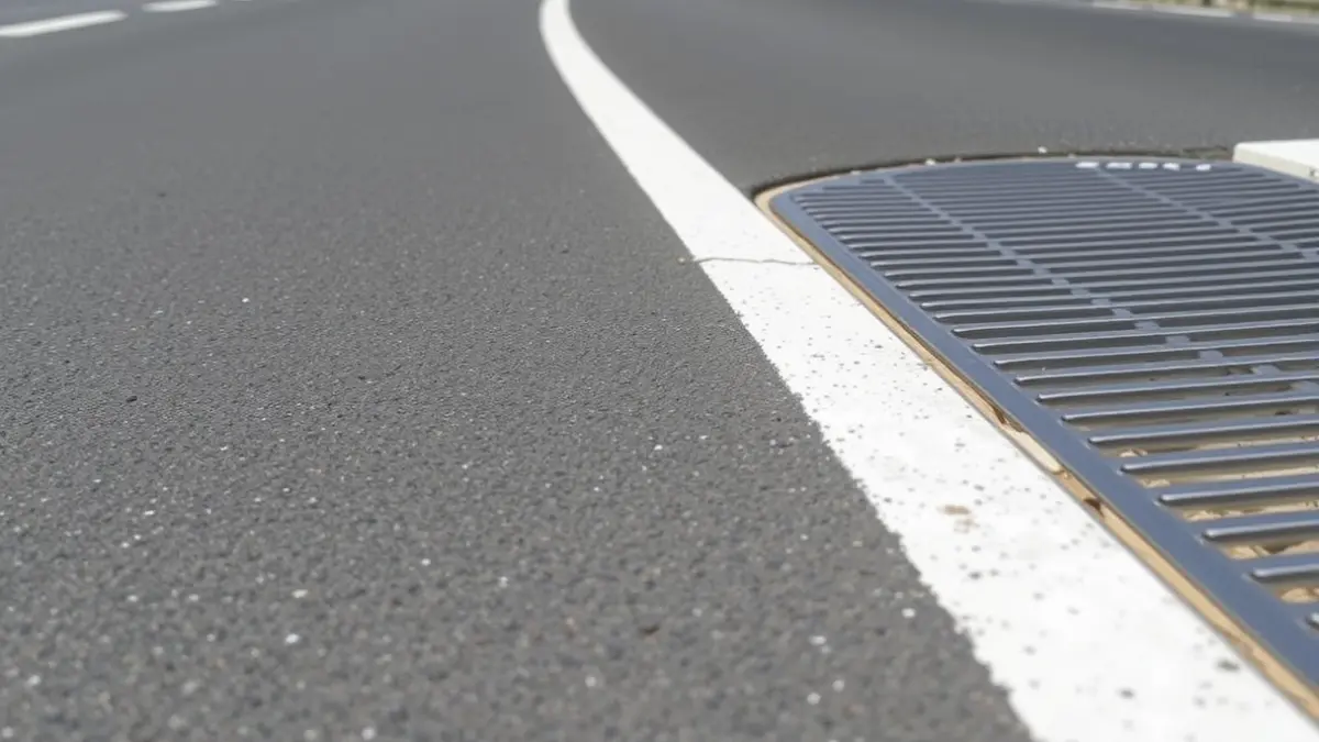 Generic image of a newly paved road with a modern drainage system, symbolizing improvement works.