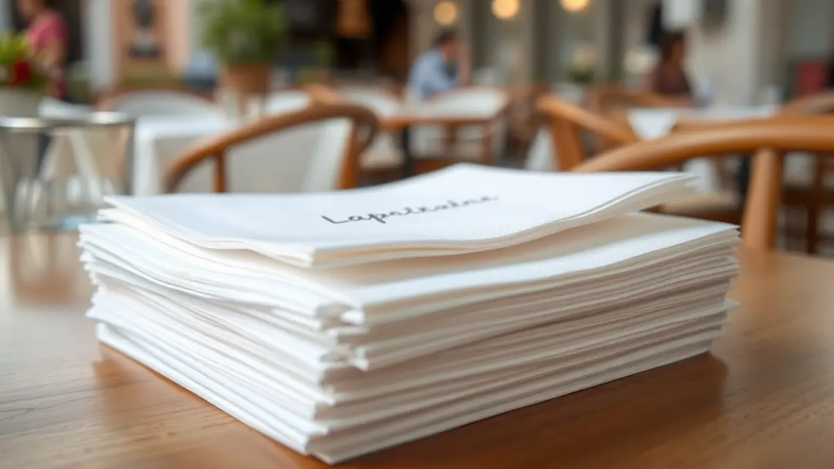 Imagen genérica de servilletas de papel en una mesa de restaurante, con un mensaje sutil.