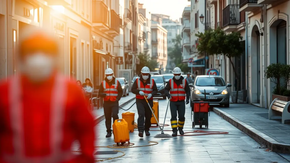 Imatge genèrica d'una brigada de neteja treballant en un carrer de la ciutat.