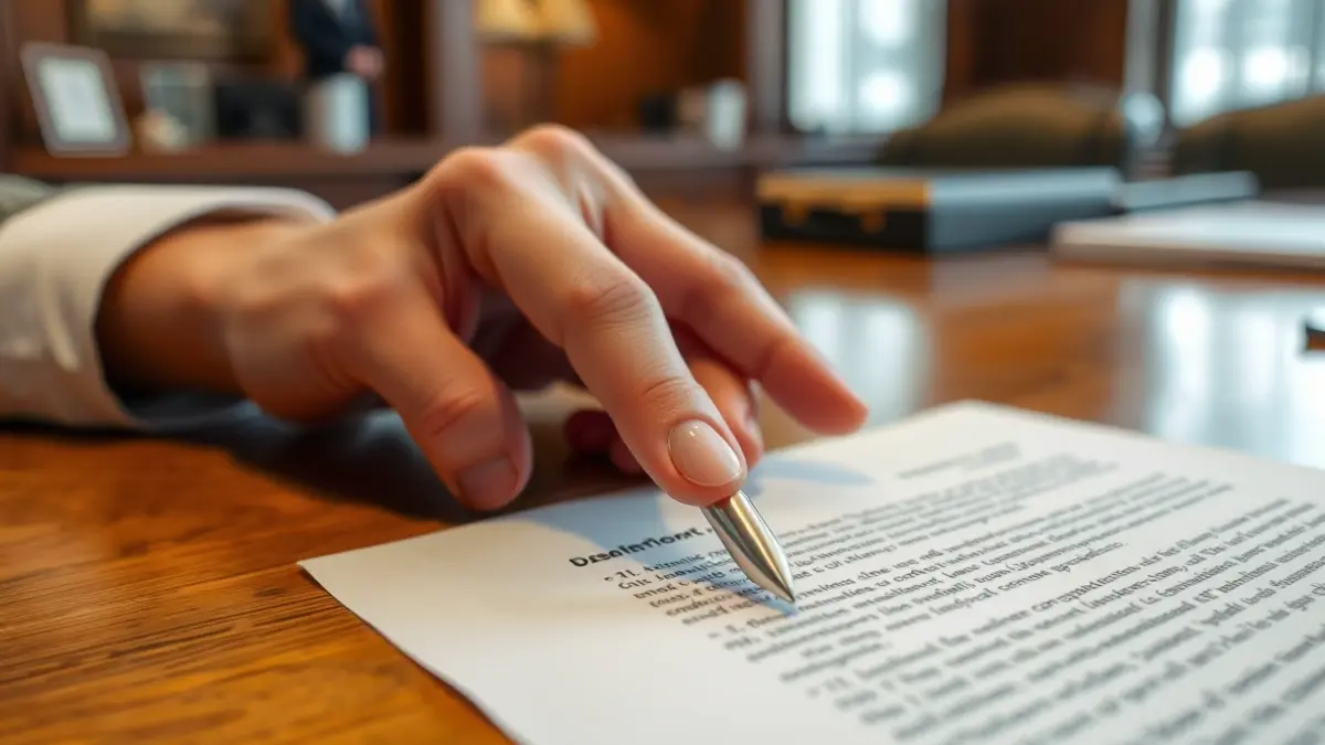 Imatge genèrica d'un document oficial amb una ploma i una mà assenyalant un text, en un despatx governamental.