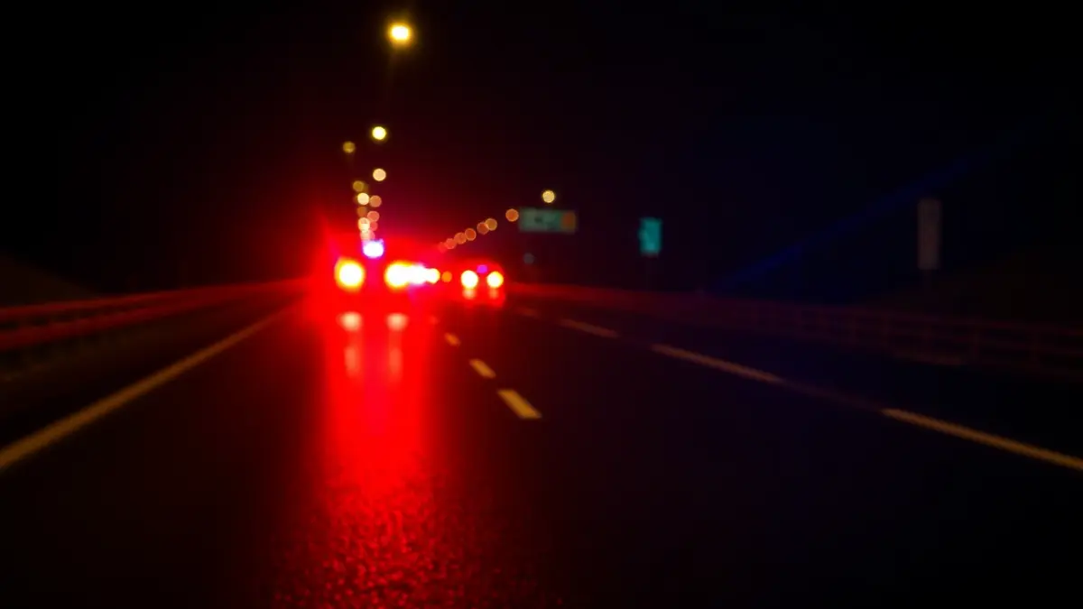 Imagen genérica de luces de emergencia reflejándose en el asfalto de una carretera.