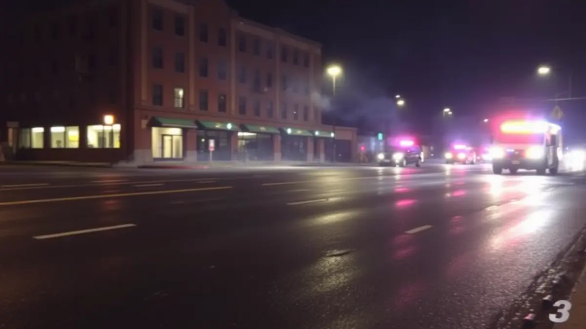 Imagen genérica de luces de emergencia en la noche, con humo de fondo.