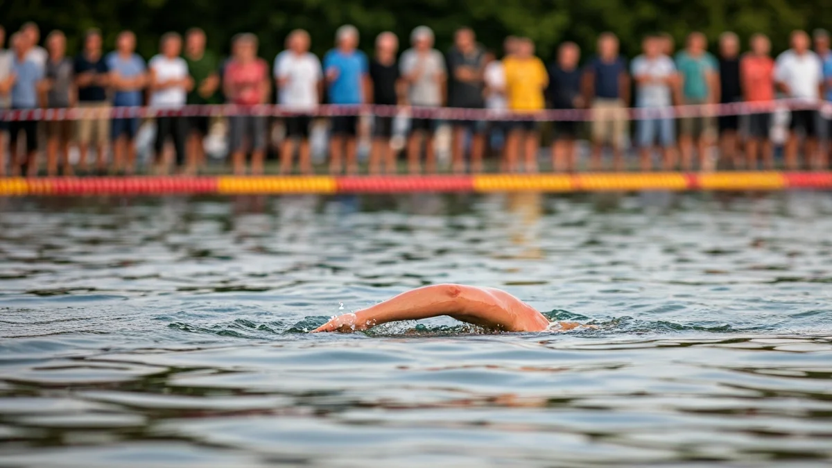Image of a swimmer's arm breaking the water surface.