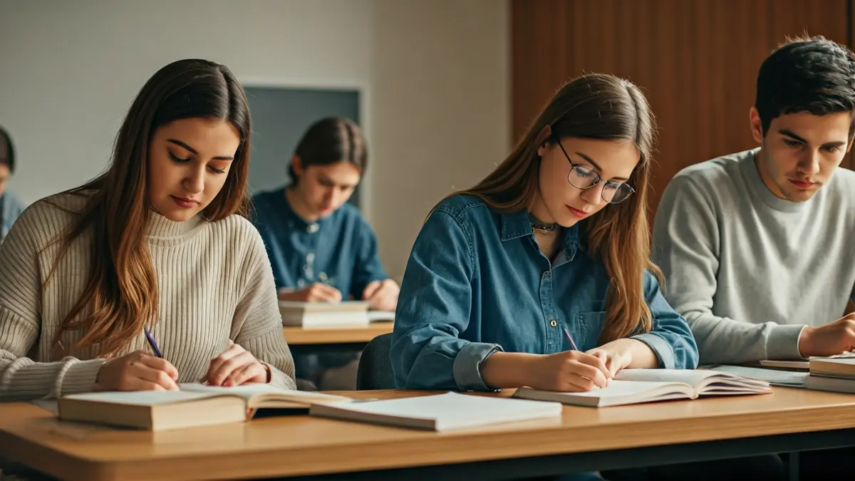 Imatge genèrica d'estudiants preparant-se per a exàmens en un entorn universitari.