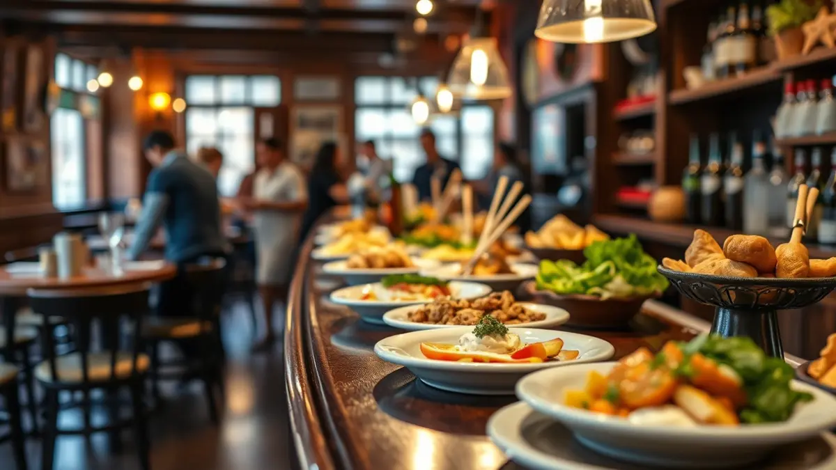 Generic image of a tapas bar counter with various food plates.